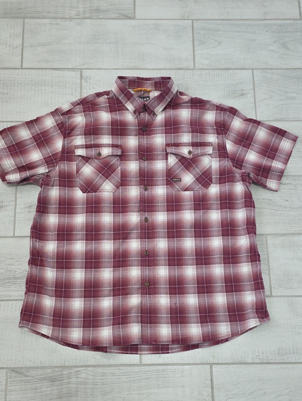 Ariat Rebar Red/White Plaid Men's Size XXL Short Sleeve Button Up Workwear
